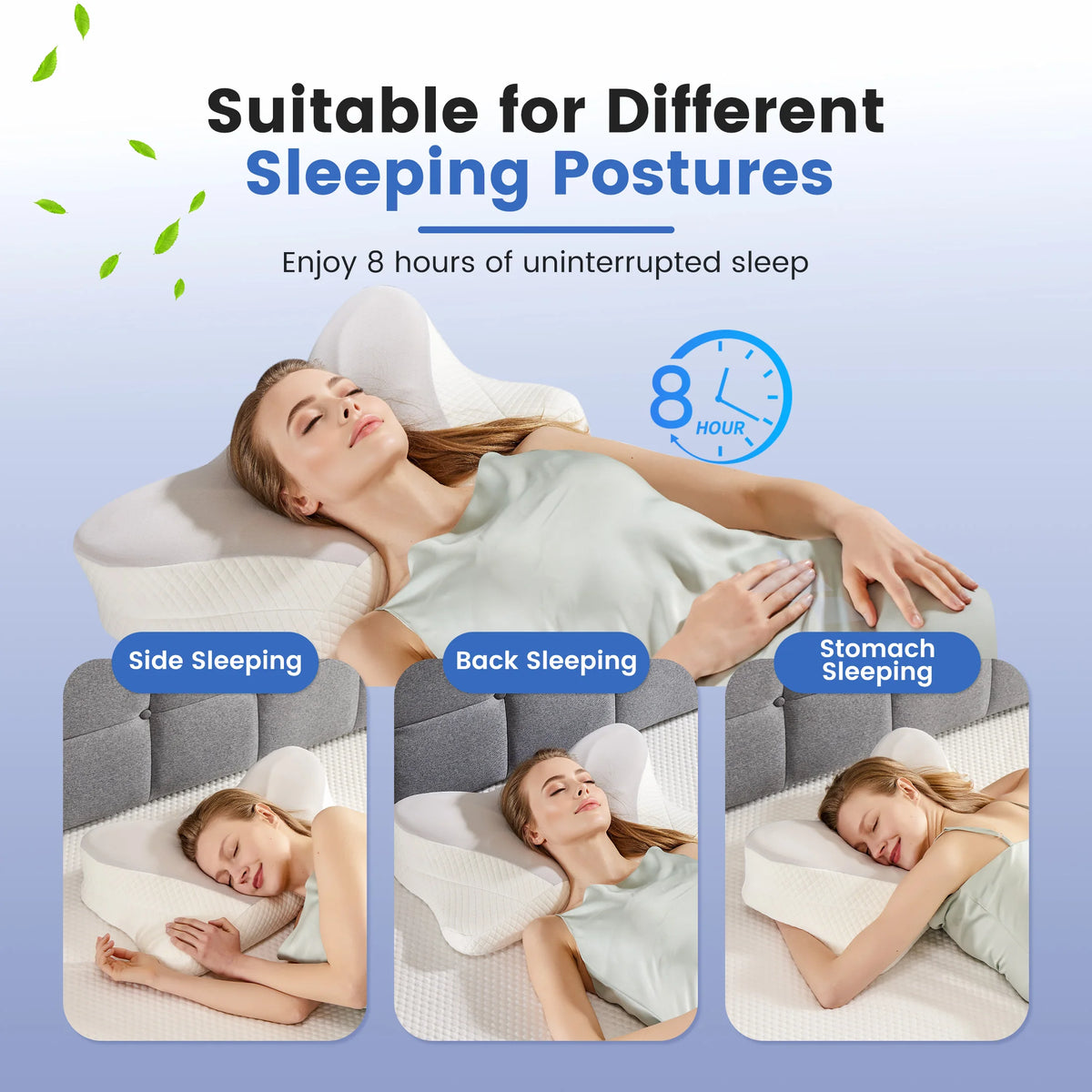 JHK Ergonomic Memory Foam Cervical Contour Pillow With Cooling Pillowcase