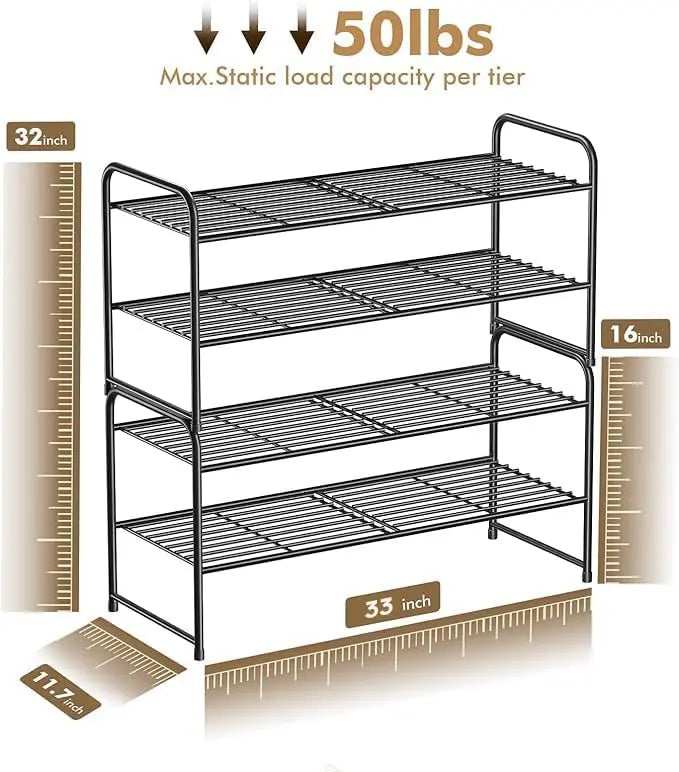 2 Pack Metal 2 Tier Stackable Wire Shoe Organizer Shelf