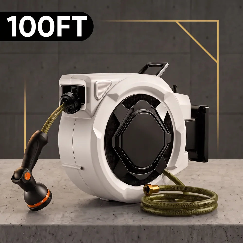 Sunpow Retractable Garden Hose Reel Wall Mount Auto Rewind