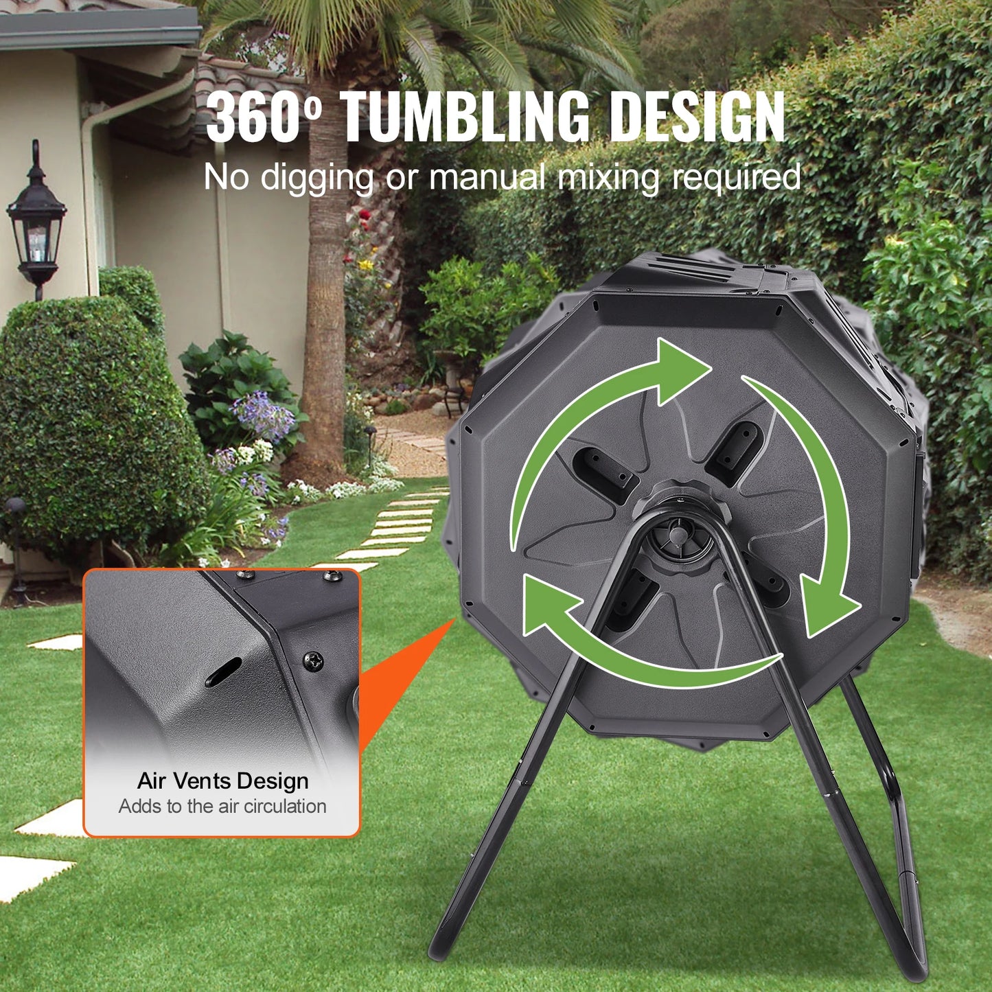 SucceBuy 43 Gal Tumbling Composter for Effortless Garden Composting