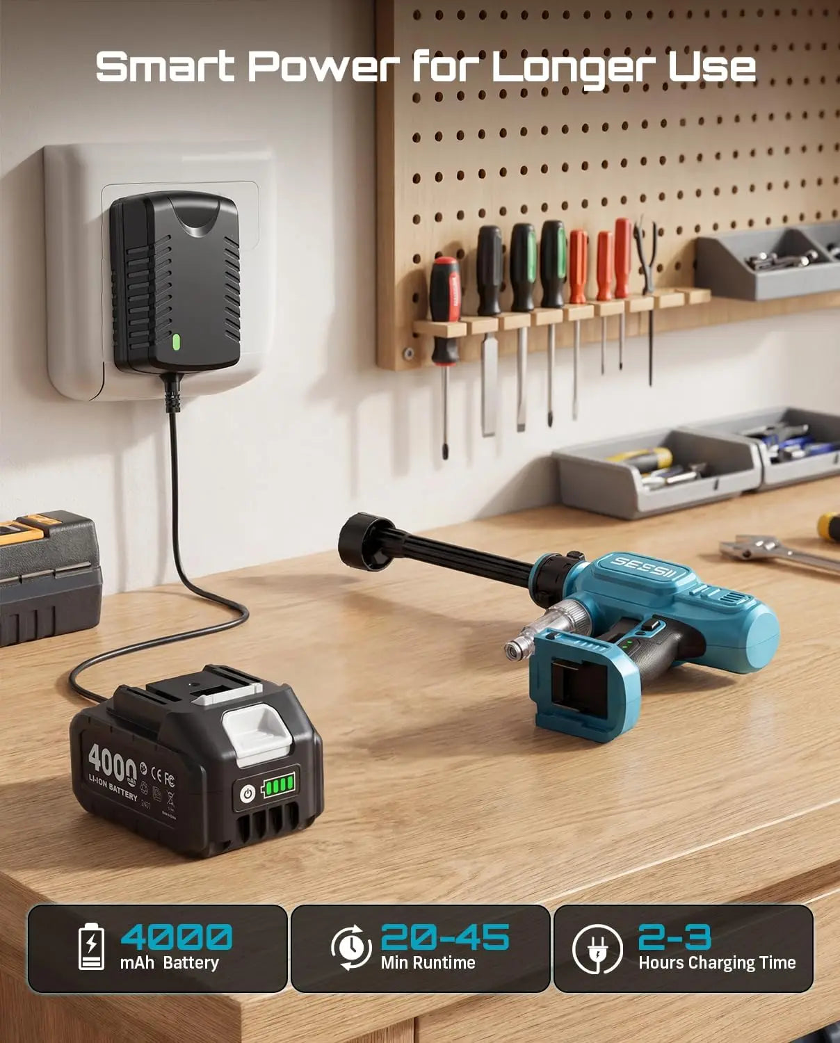 Seesii Cordless High Pressure Washer Gun With Adjustable Nozzle