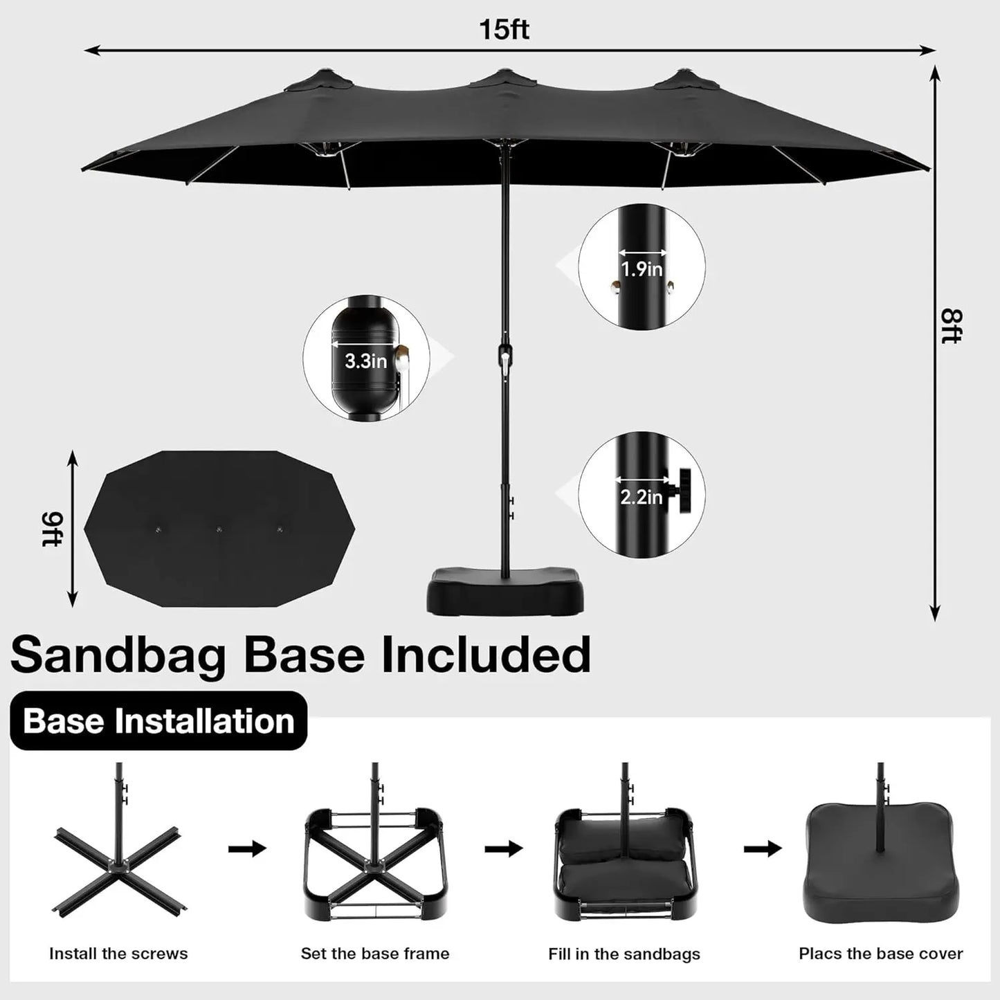 Rectangle Double Sided Patio Umbrella With Base Included And Crank