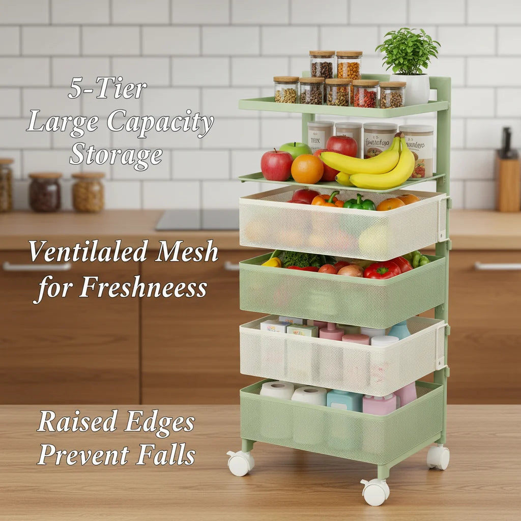 Bymaocar Five Tier Rotating Kitchen Rack With Lockable Wheels