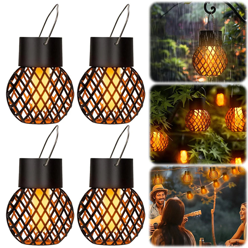 APWIKOGER 4Pc Solar Lanterns Patio Flickering Flame LED Hanging Lights