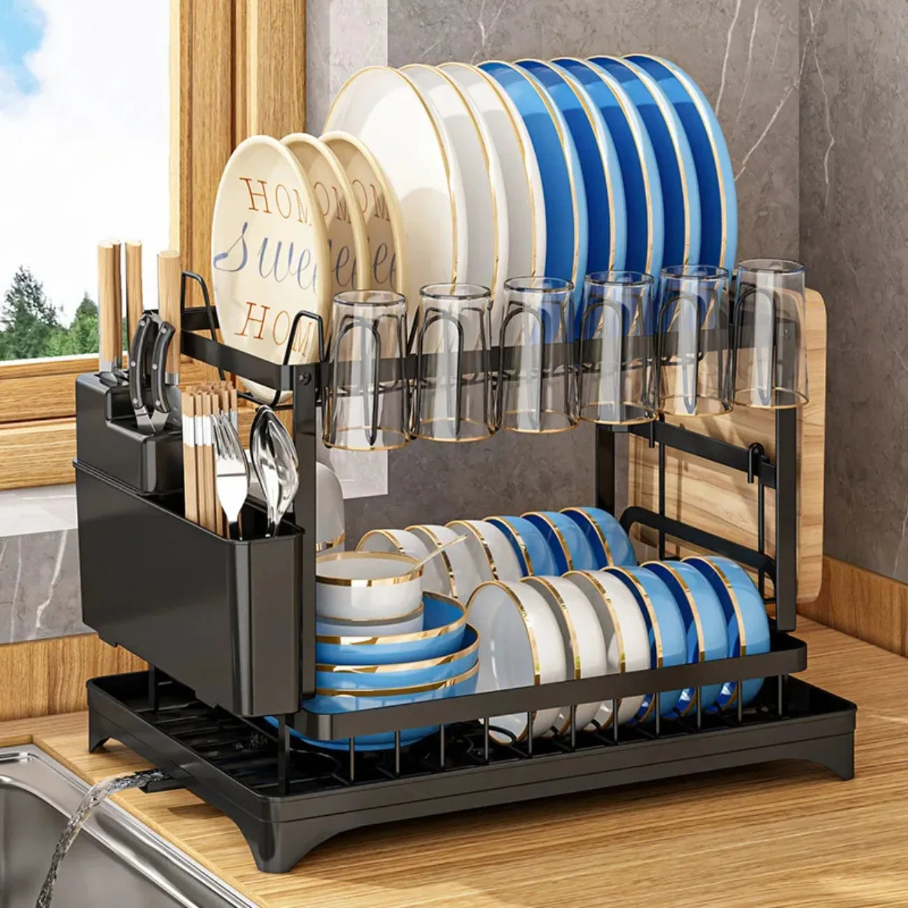 Diamri 2 Tier Rotating Dish Drying Rack With 360 Swivel