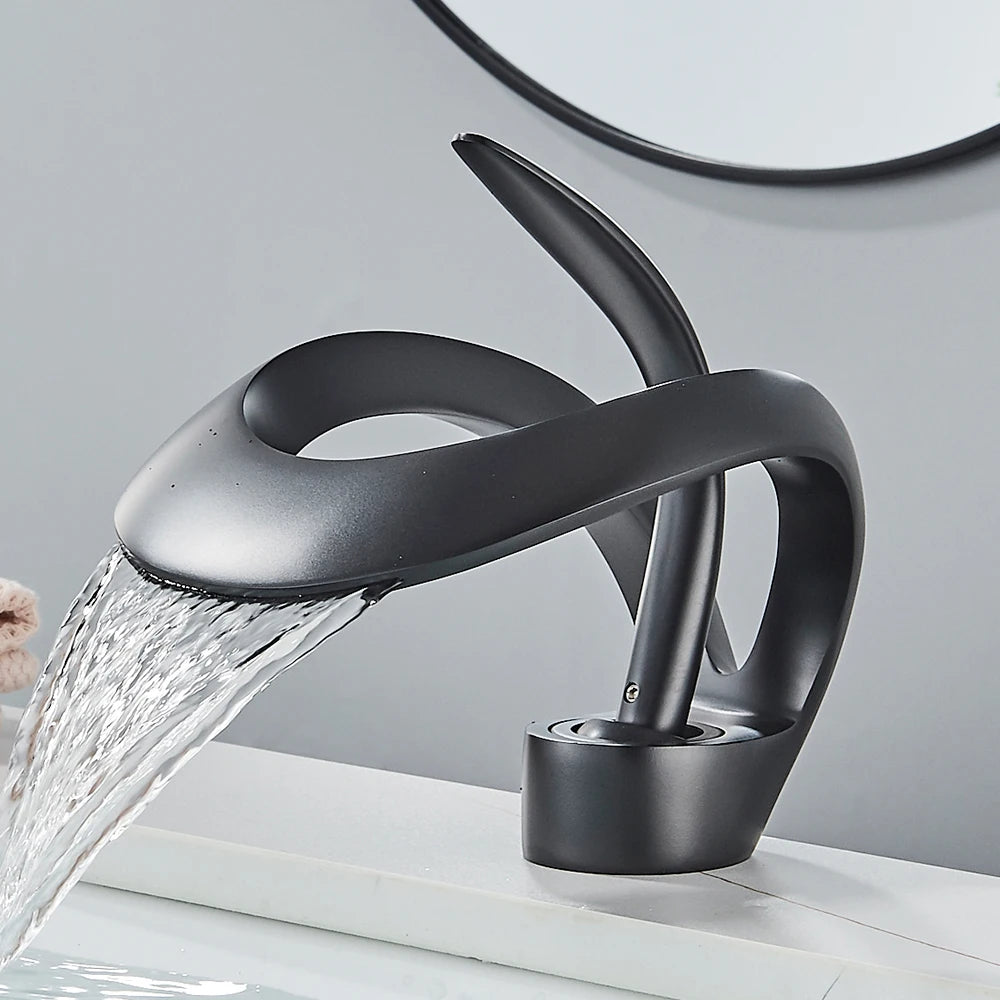 Rozin Luxury Basin Faucet Waterfall Deck Mount Mixer Hot Cold