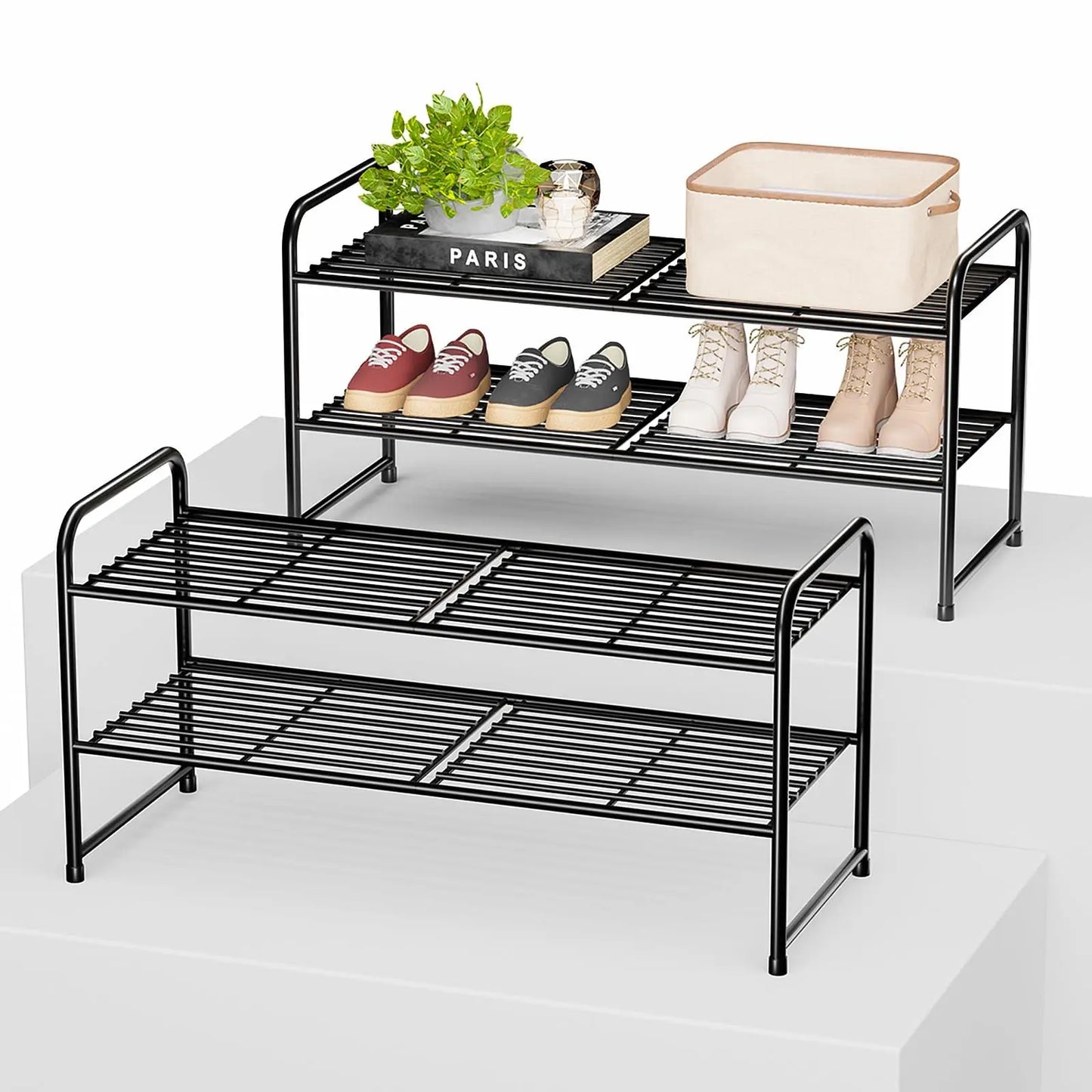 2 Pack Metal 2 Tier Stackable Wire Shoe Organizer Shelf