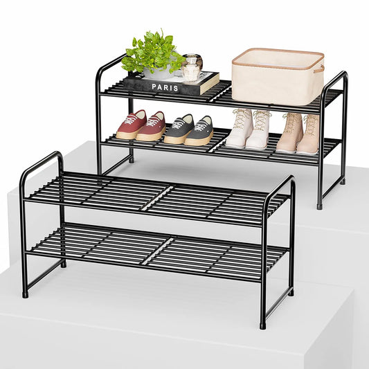 2 Pack Metal 2 Tier Stackable Wire Shoe Organizer Shelf