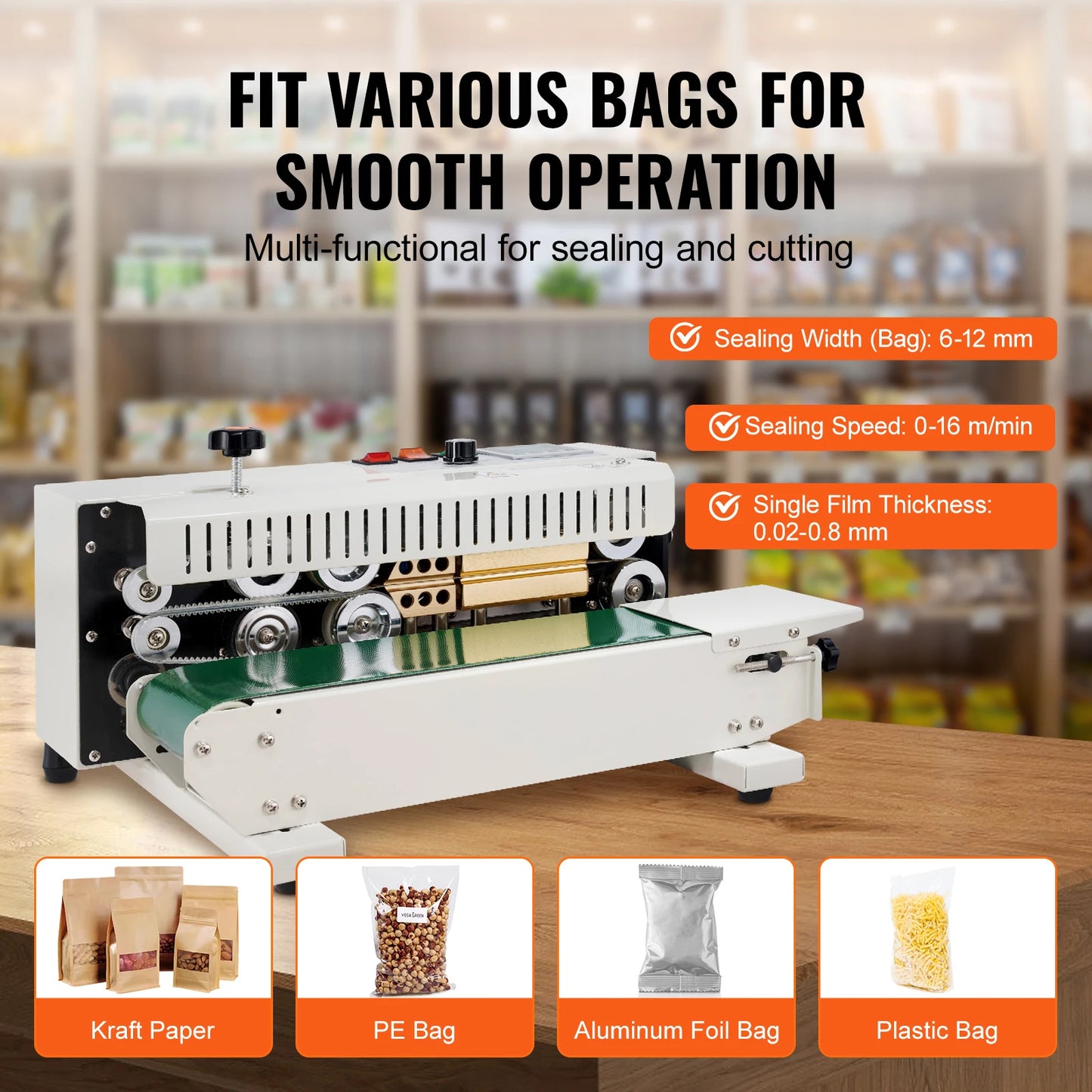 SucceBuy Horizontal Bag Sealing Machine for 0.02 to 0.8 mm Bags