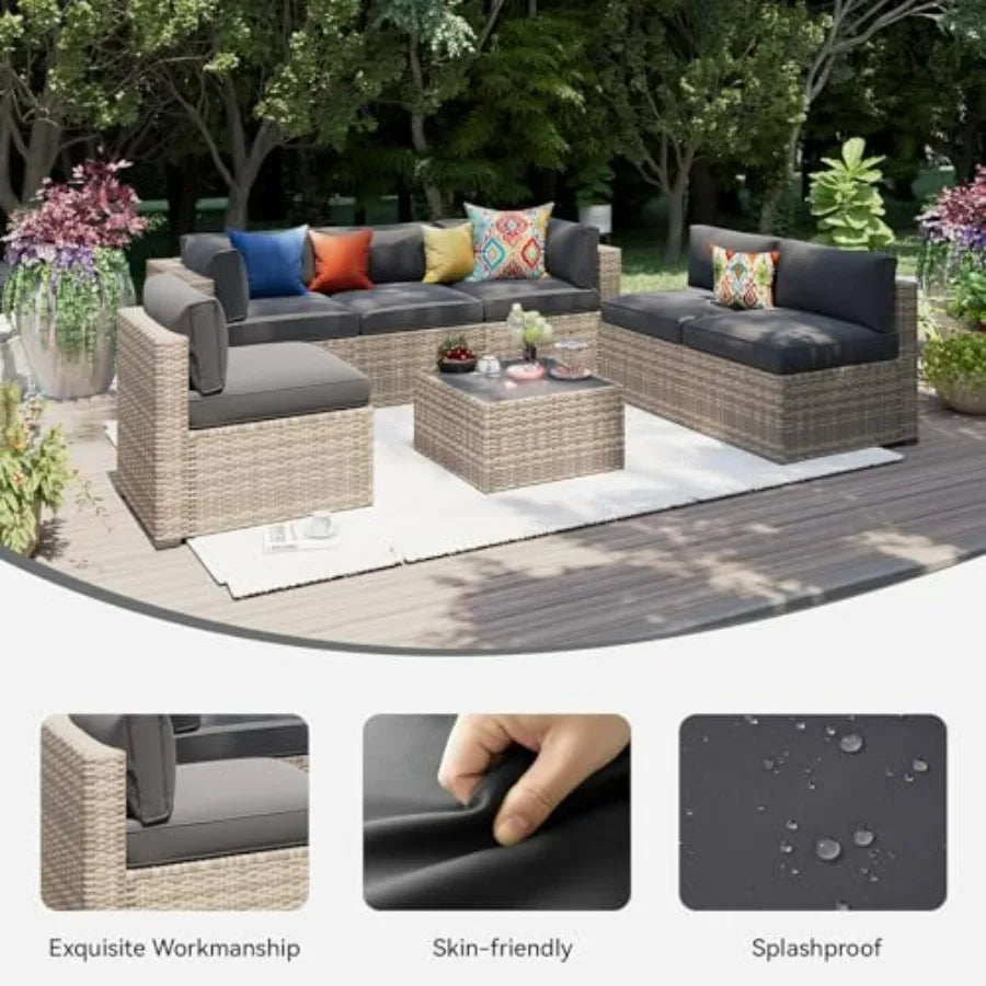 14pcs Patio Cushion Covers Replacement, Waterproof Outdoor Furniture Cushion Covers with Zipper and Non-Slip Bottom, Patio Sofa